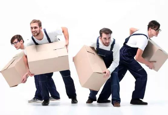 4 movers running with boxes